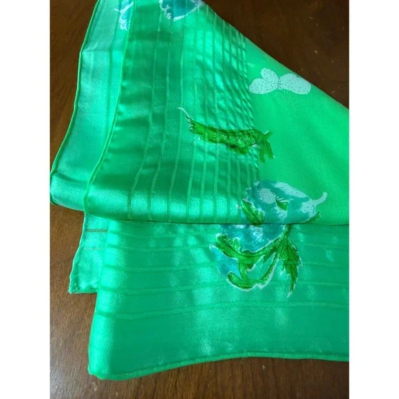 Vera Neumann Scarf Women Green Vintage Floral Silk Blend Verasheer 13x43" - Picture 3 of 5